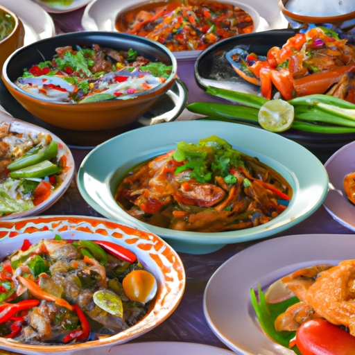 5. שולחן עמוס במנות תאילנדיות מסורתיות, מוכן להתענגות.